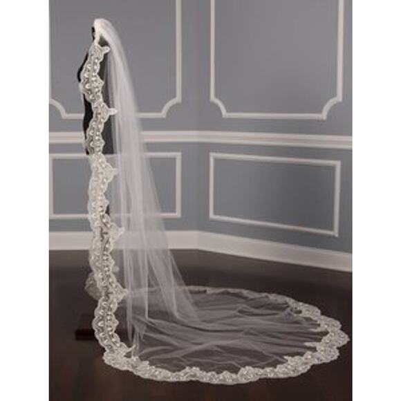 St. Pucchi M9312 Diamond White Gold Chapel Embroidered Wedding Bridal Veil main image 5